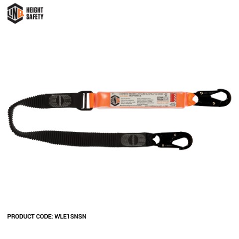 LINQ SHOCK ABSORBING WEBBING LANYARD ELASTIC SNG LEG; 2 X SNAP HOOK